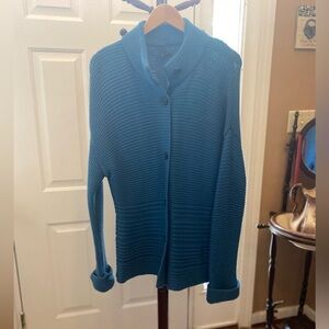 NWOT LAFAYETTE 148 NY FINE WOOL BLUE CARDIGAN SIZE L